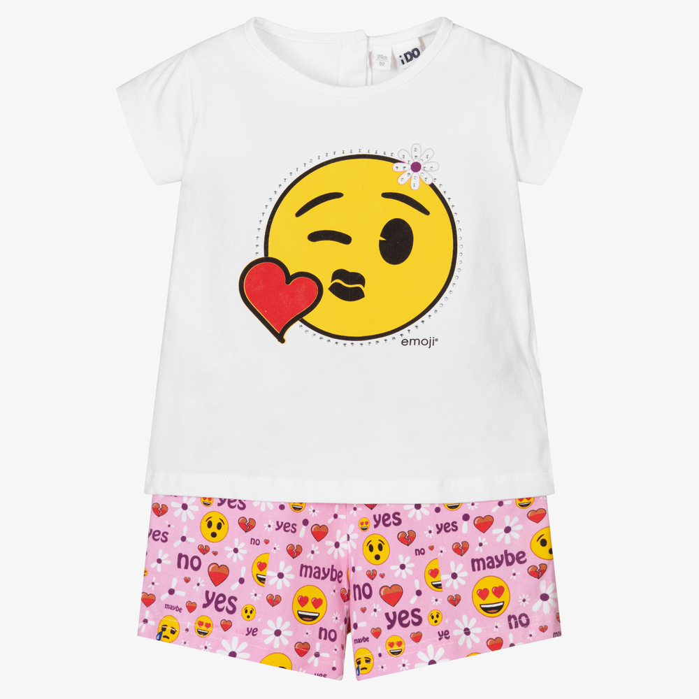 iDO Baby - White & Pink Emoji Shorts Set | Childrensalon