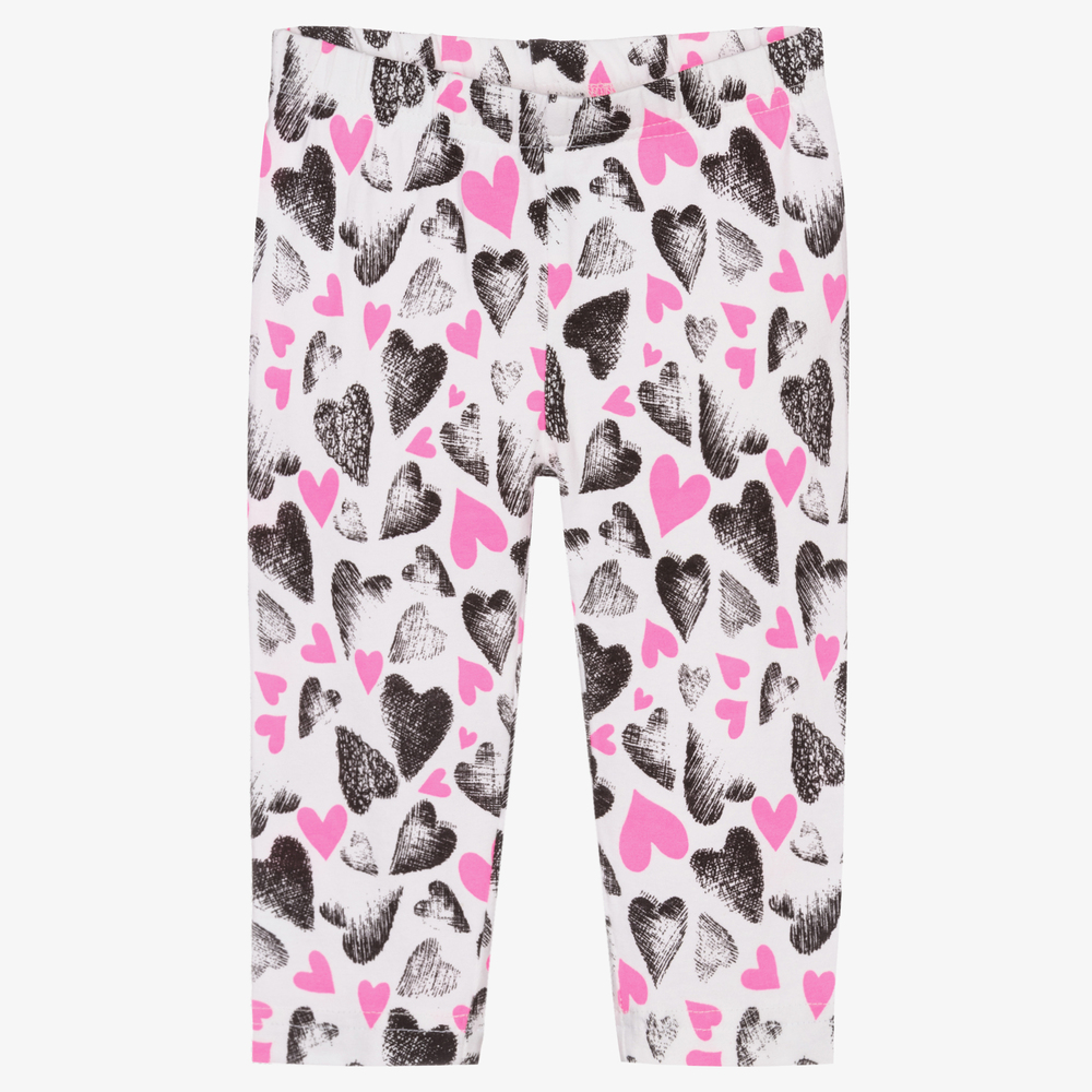 iDO Baby-White & Pink Hearts Leggings | Childrensalon Outlet