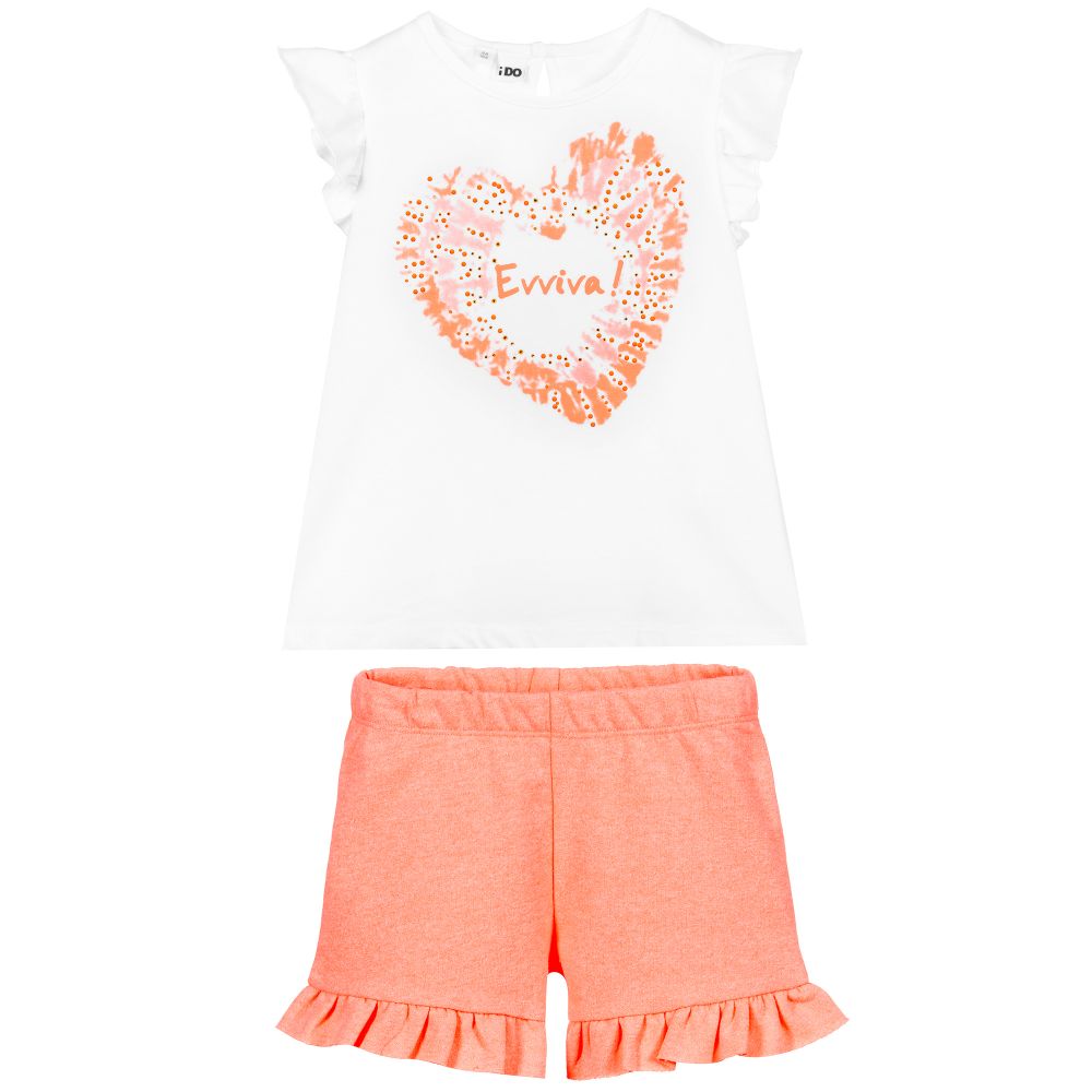 iDO Baby-شورت وتوب قطن وجيرسي لون أبيض وزهري للبنات | Childrensalon Outlet