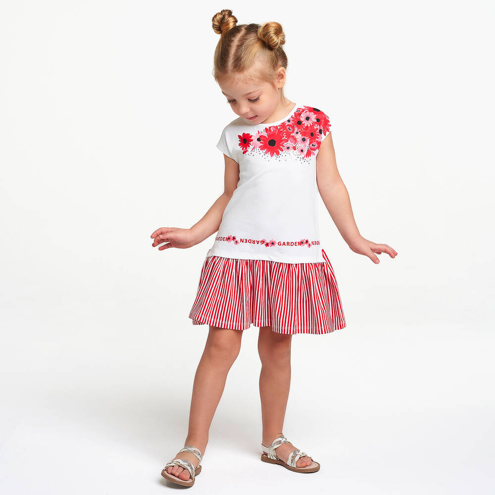 iDO Baby-White & Red Cotton Dress | Childrensalon Outlet