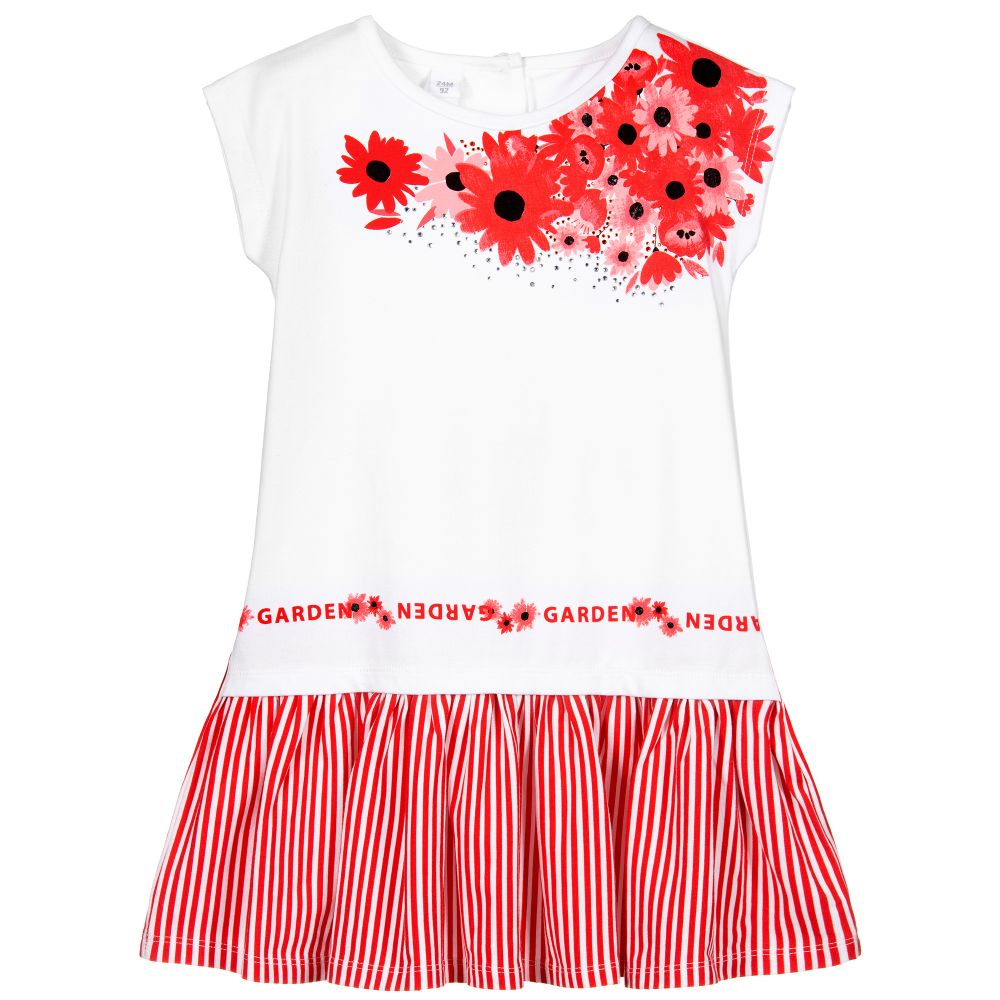 iDO Baby - Robe blanche et rouge en coton | Childrensalon