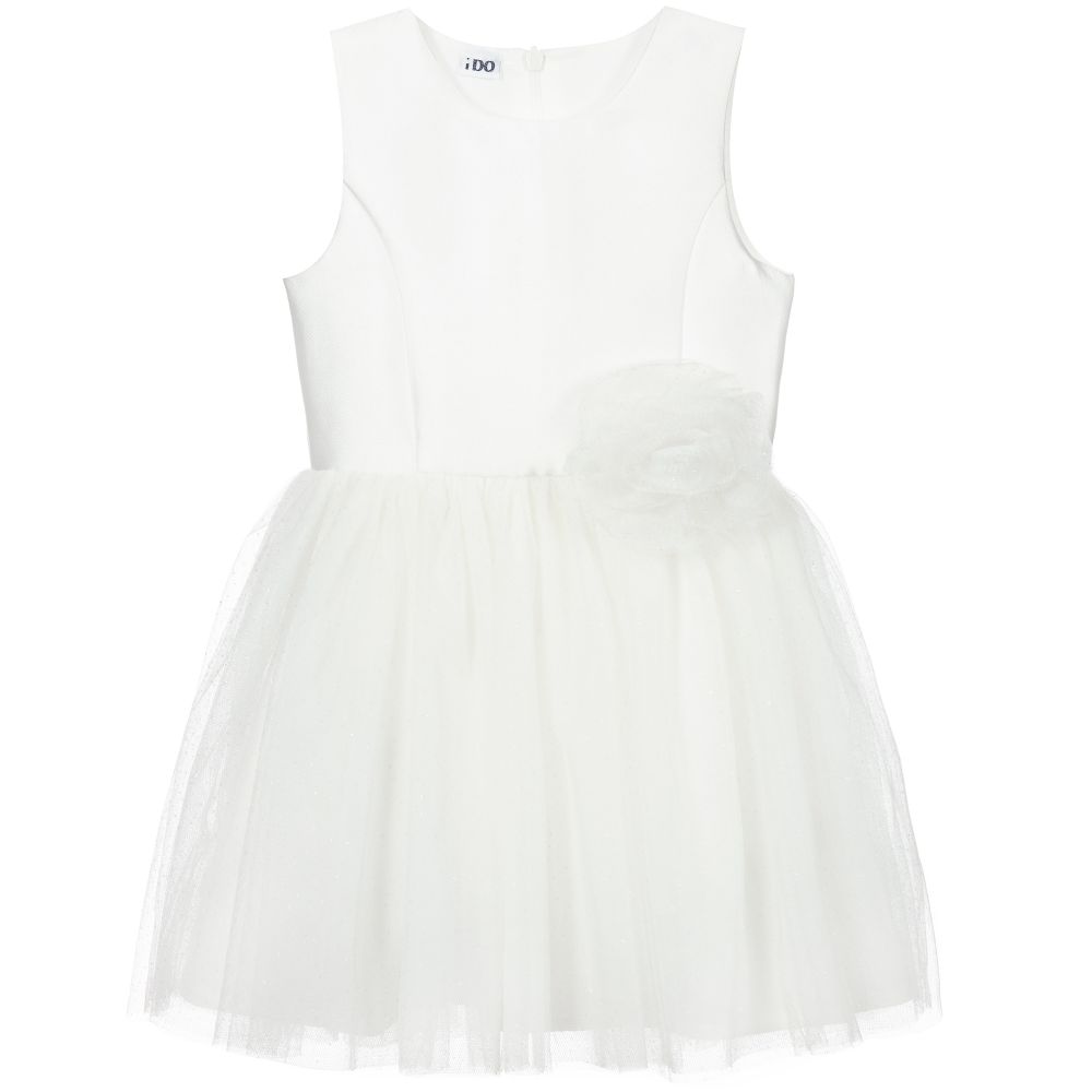 iDO Baby - فستان ساتان و تول لون أبيض و فضّي | Childrensalon