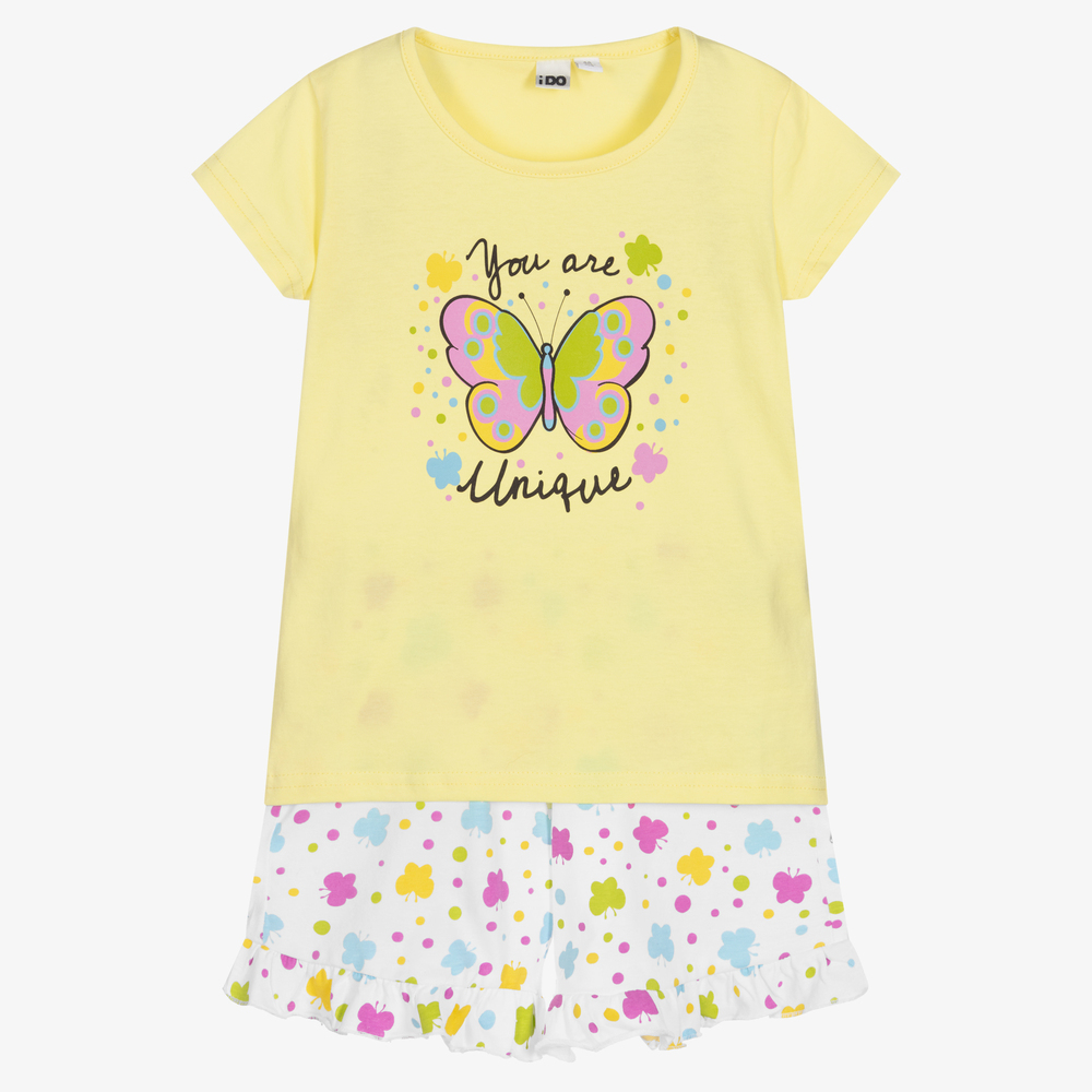 iDO Baby - Gelber, kurzer Schmetterling-Schlafanzug | Childrensalon