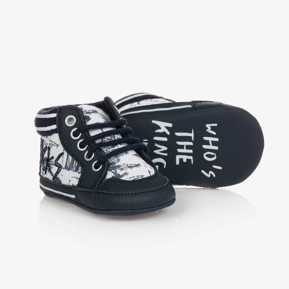 IKKS Baby Boys White Blue Pre Walker Shoes Childrensalon Outlet