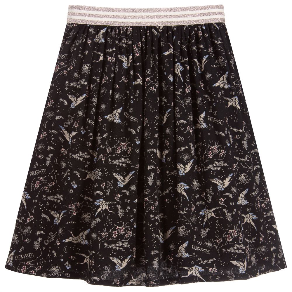 IKKS-Black Crane Print Skirt | Childrensalon Outlet