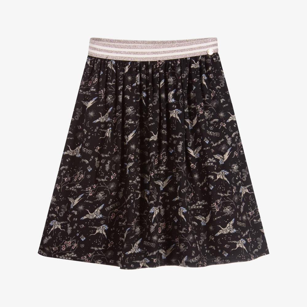 IKKS-Black Crane Print Skirt | Childrensalon Outlet