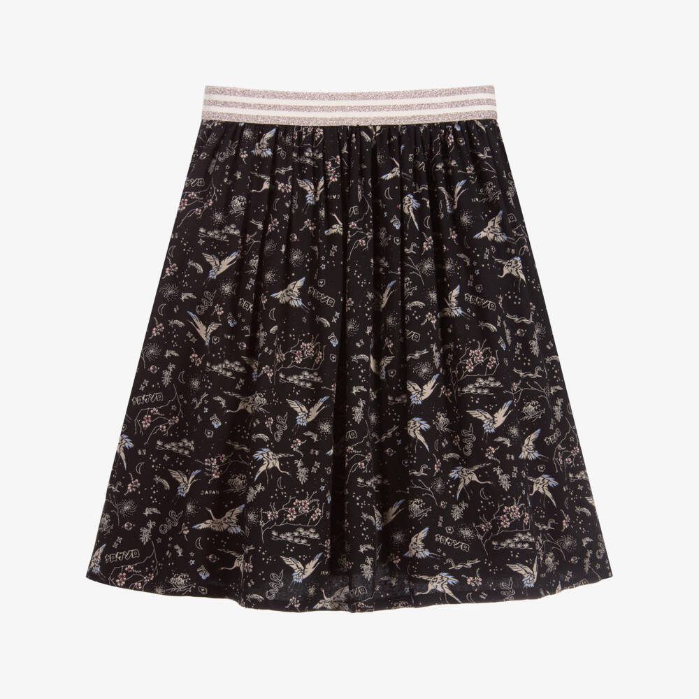 IKKS-Black Crane Print Skirt | Childrensalon Outlet