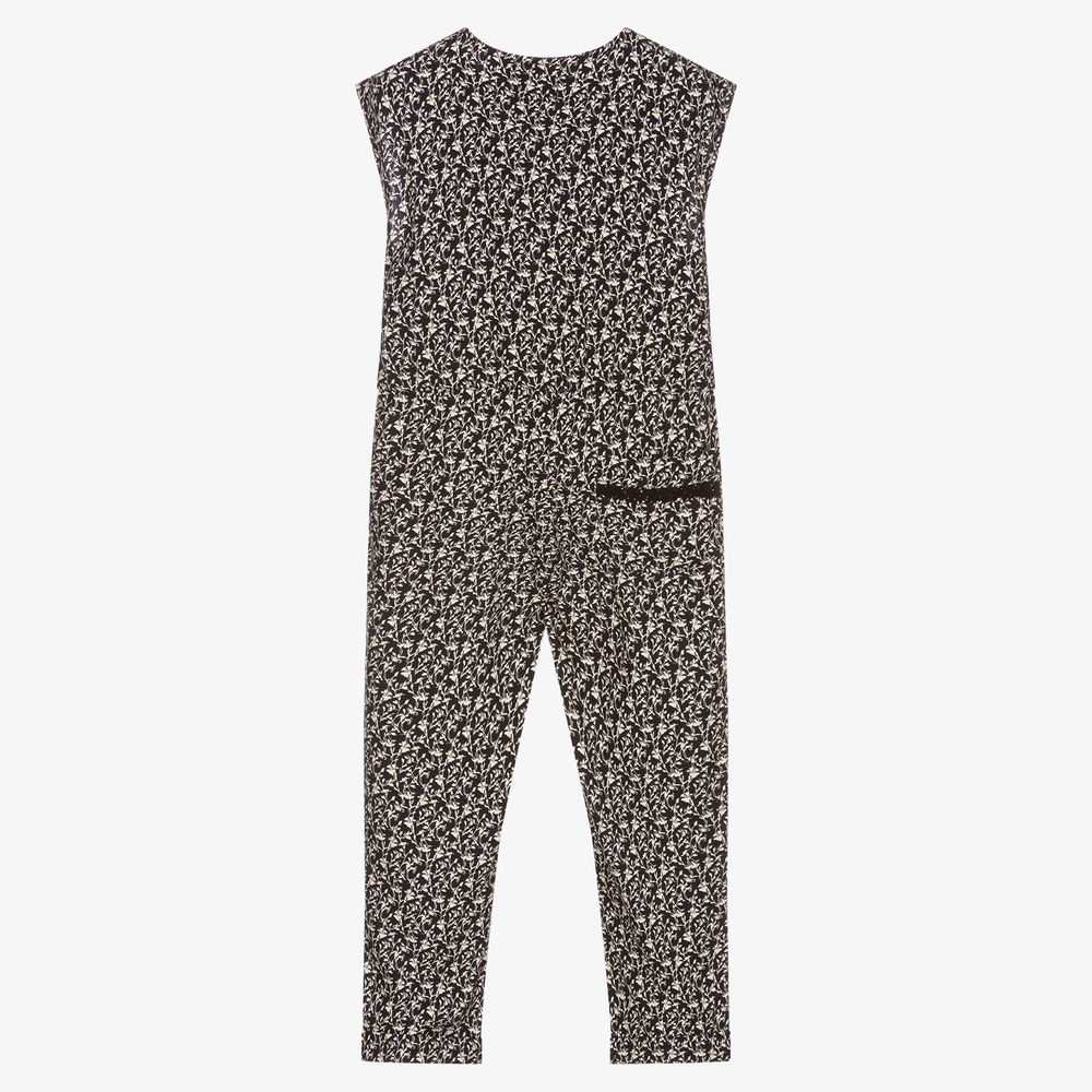 آي كيه كيه إس-جمبسوت فيسكوز لون أسود وعاجي بطبعة ورود للبنات | Childrensalon Outlet