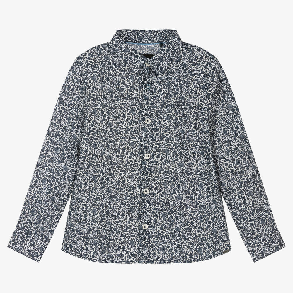 IKKS - Blue Liberty Print Cotton Shirt | Childrensalon