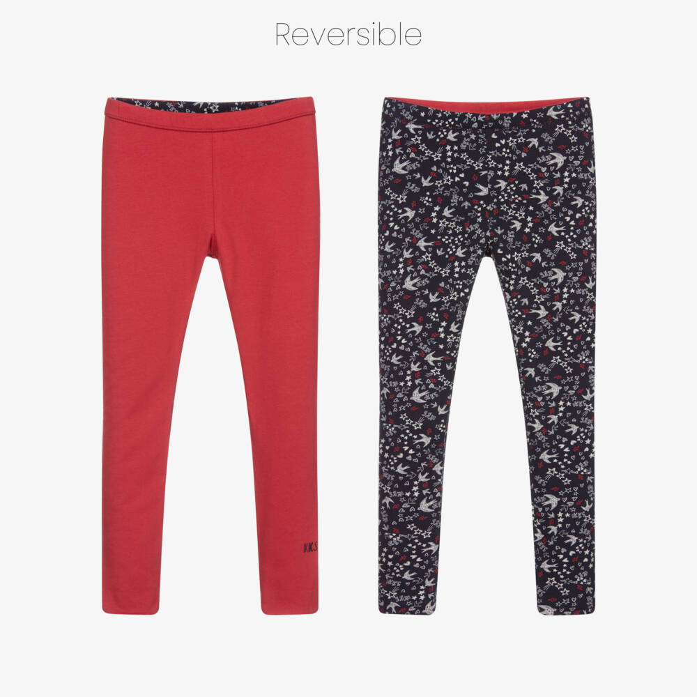 IKKS-ليغنغز بوجهين قطن جيرسي لون كحلي و أحمر للبنات | Childrensalon Outlet