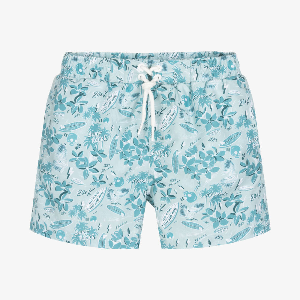IKKS Boys Aqua Blue Surf Print Swim Shorts Childrensalon Outlet