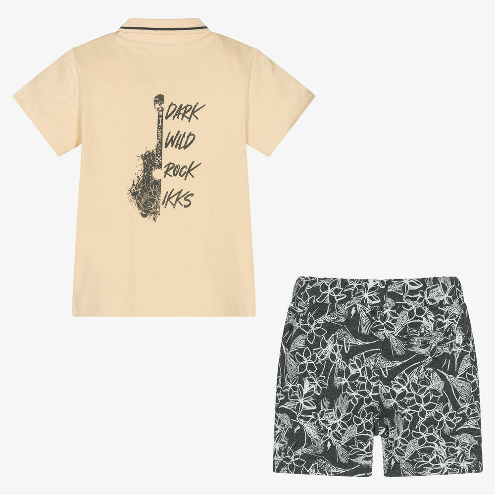 IKKS-Boys Beige & Black Shorts Set | Childrensalon Outlet