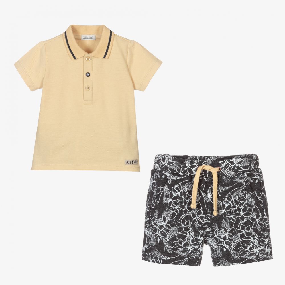 IKKS-Boys Beige & Grey Shorts Set | Childrensalon Outlet