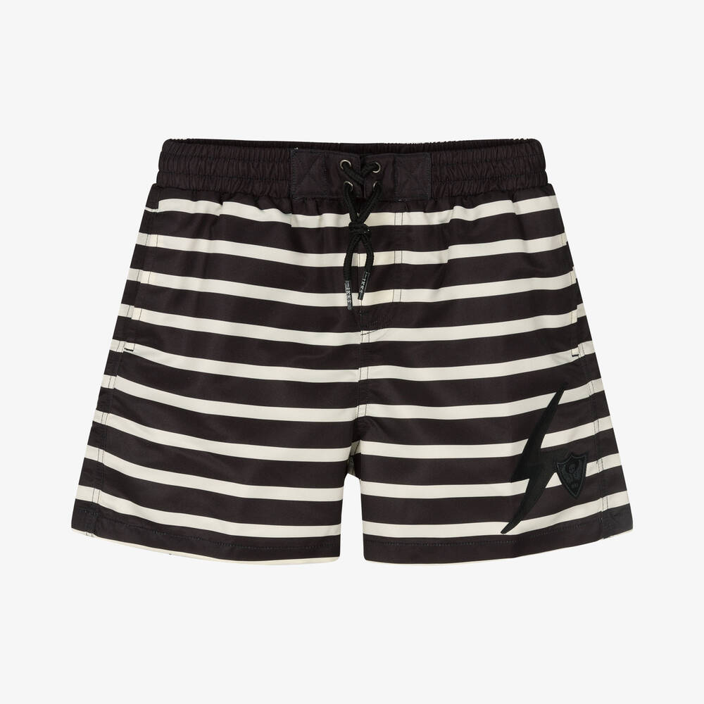 IKKS - Boys Black Striped Swim Shorts | Childrensalon