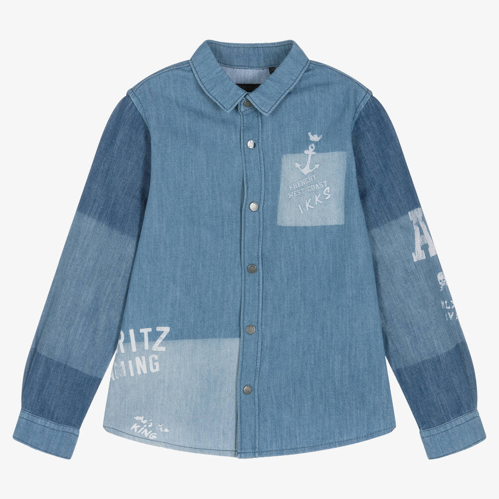 IKKS - Boys Blue Chambray Cotton Shirt  | Childrensalon