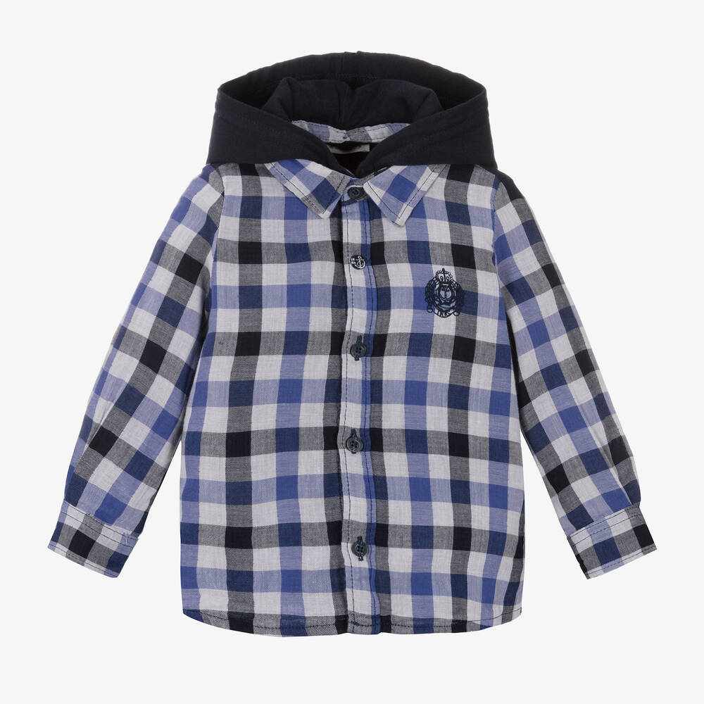 IKKS - Boys Blue Check Cotton Shirt | Childrensalon