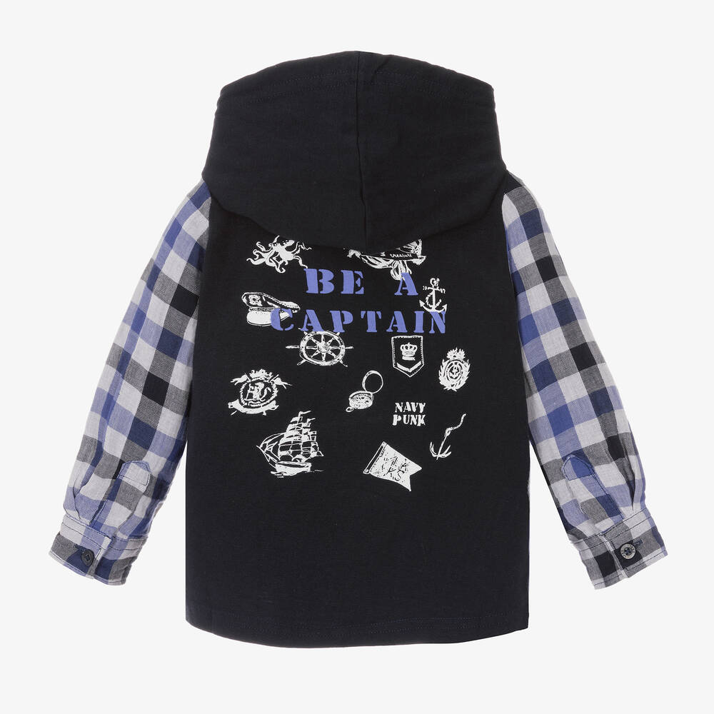 IKKS-Boys Blue Check Cotton Shirt | Childrensalon Outlet