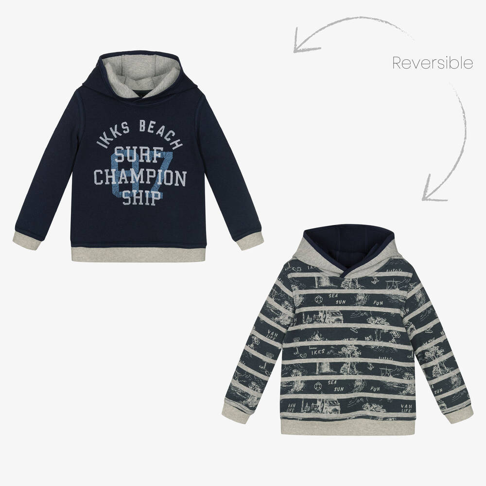 IKKS - Boys Blue & Grey Reversible Hoodie | Childrensalon