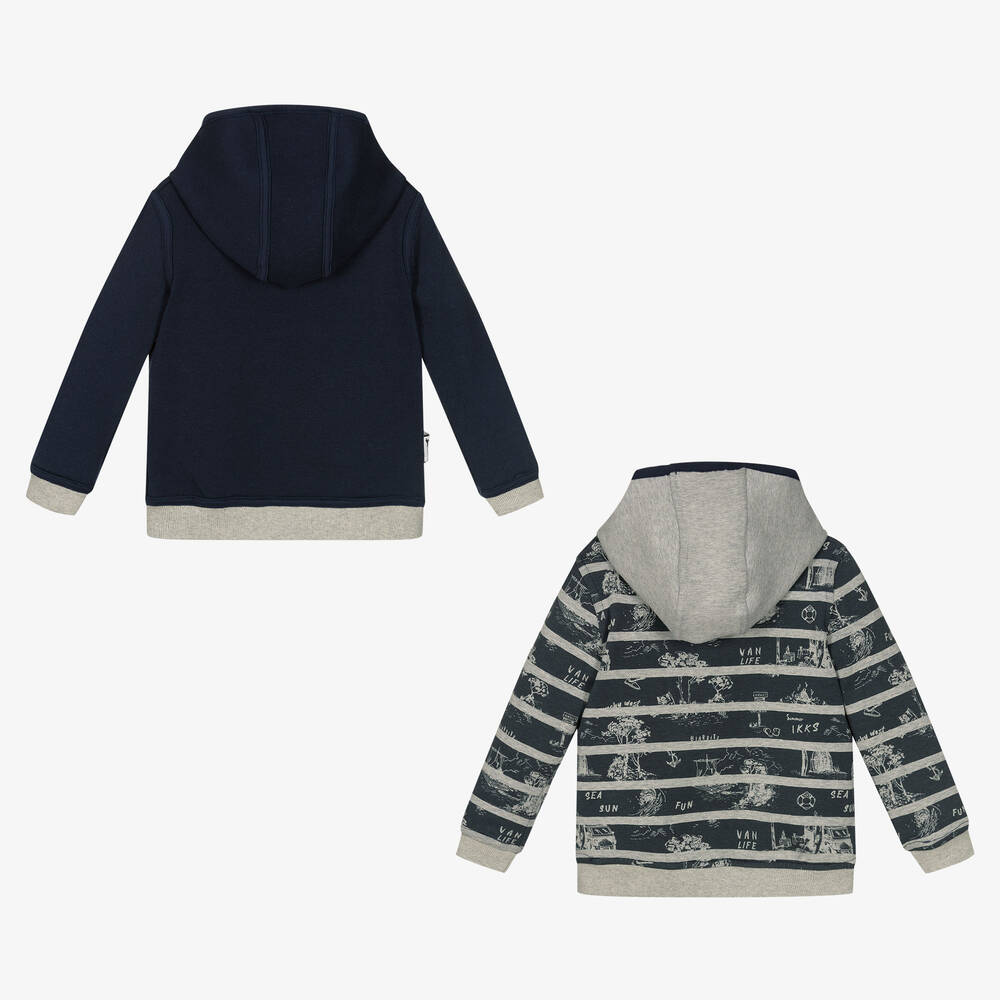 IKKS-Boys Blue & Grey Reversible Hoodie | Childrensalon Outlet
