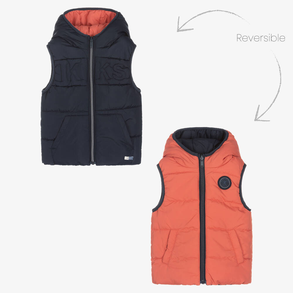 IKKS - Boys Blue & Orange Reversible Gilet | Childrensalon