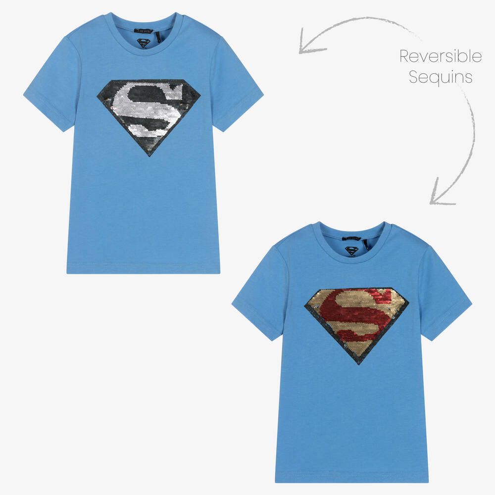 IKKS - Boys Blue Superman Reversible Sequin T-Shirt | Childrensalon