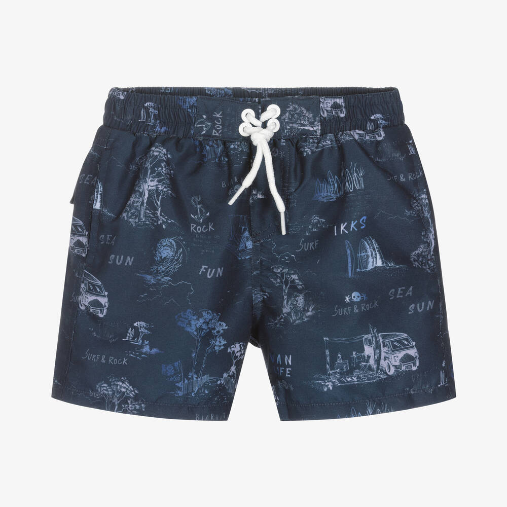 IKKS-Boys Blue Surf Print Swim Shorts | Childrensalon Outlet