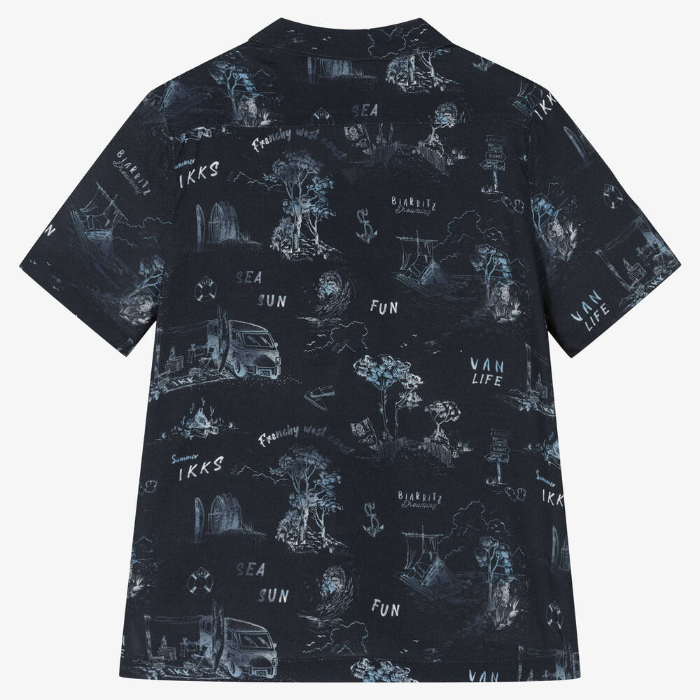 IKKS-Boys Blue Viscose Shirt | Childrensalon Outlet