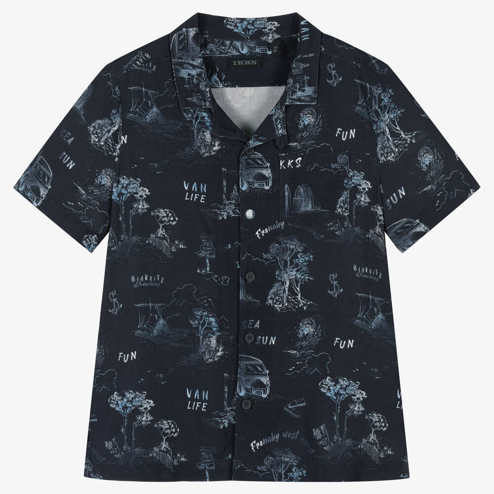 IKKS - Boys Blue Viscose Shirt | Childrensalon