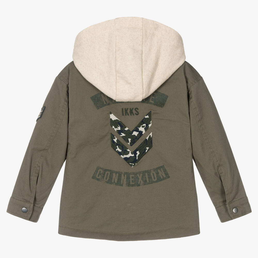 آي كيه كيه إس-Boys Green Hooded Cotton Jacket | Childrensalon Outlet