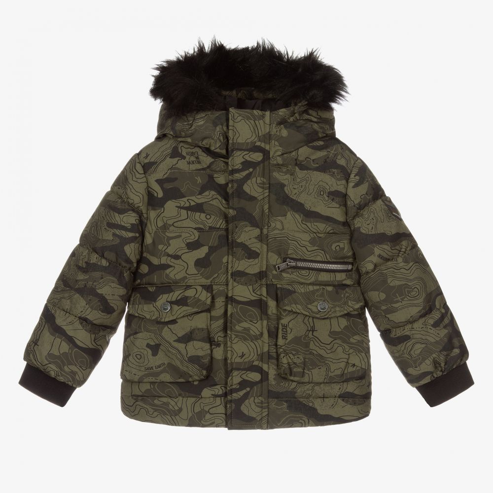 IKKS-Boys Green Padded Camo Jacket | Childrensalon Outlet