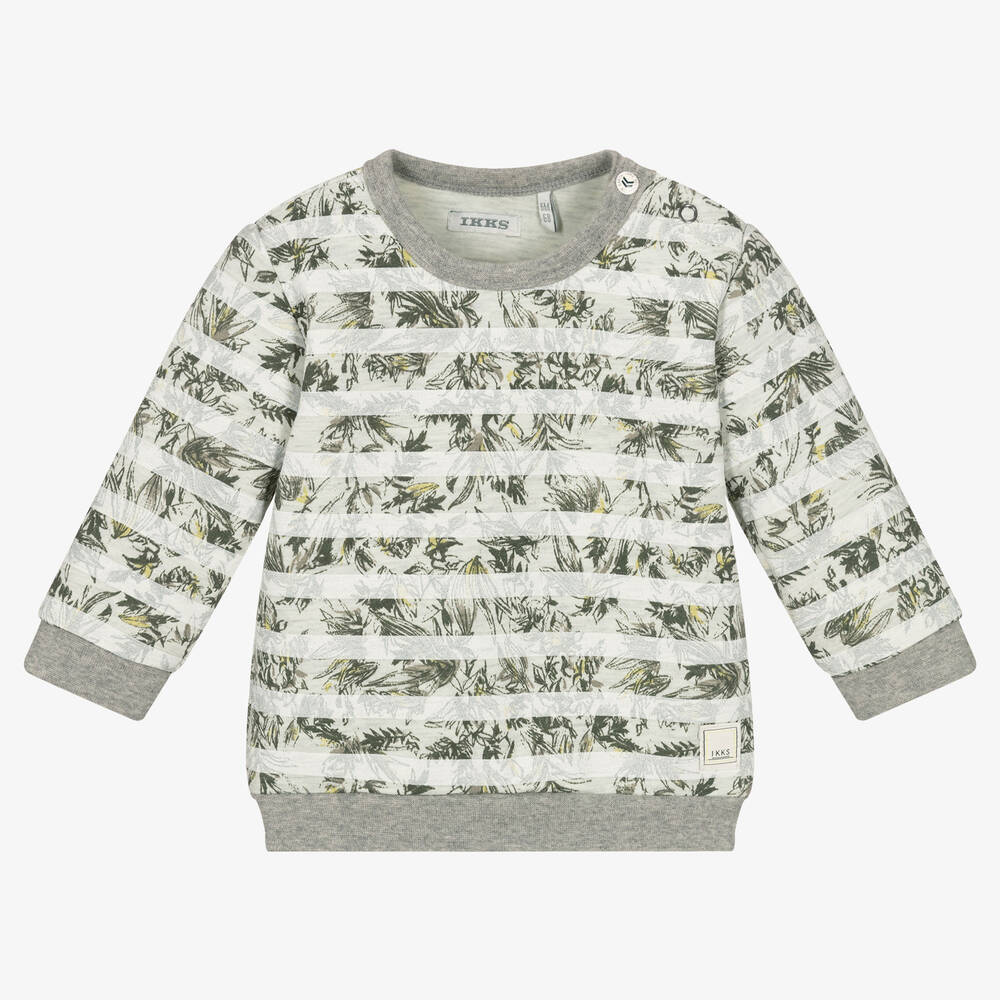 IKKS - Boys Grey Botanical Stripe Sweatshirt | Childrensalon