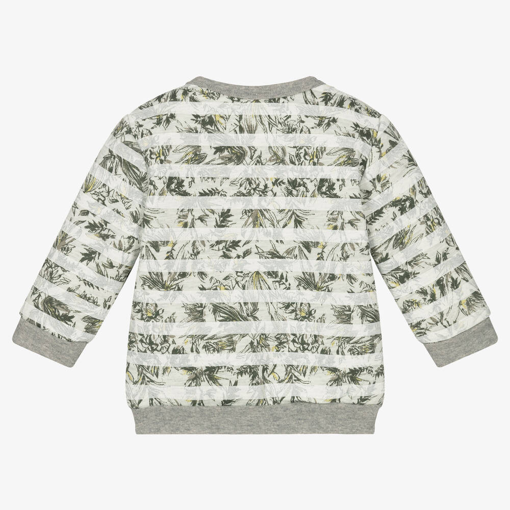 IKKS-Boys Grey Botanical Stripe Sweatshirt | Childrensalon Outlet