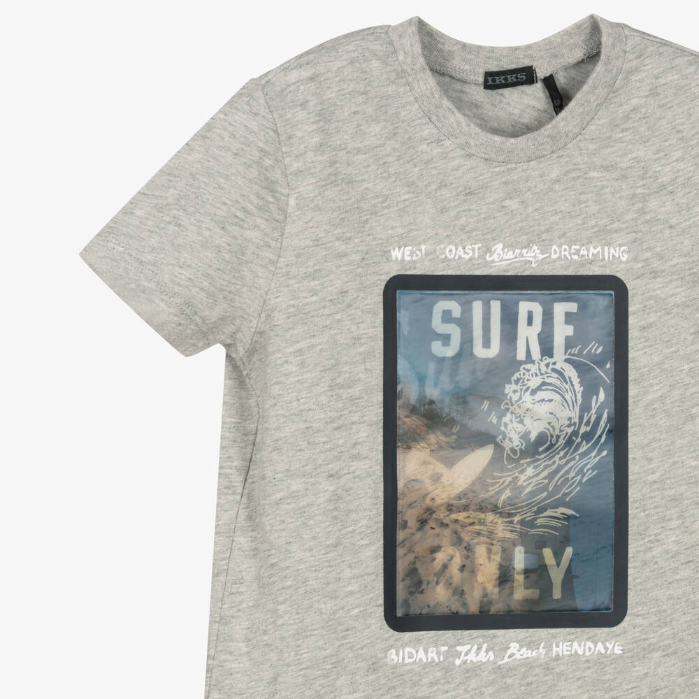 IKKS-Boys Grey Cotton T-Shirt | Childrensalon Outlet