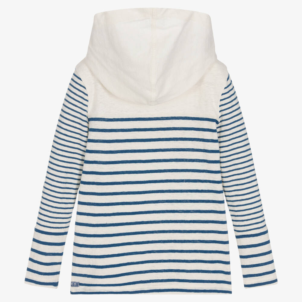 IKKS-Boys Ivory & Blue Stripe Hooded Top | Childrensalon Outlet