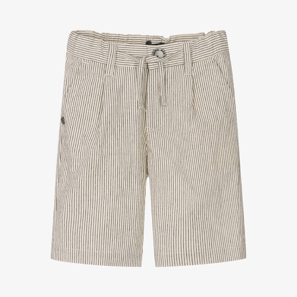 IKKS - Boys Ivory Stripe Cotton Shorts | Childrensalon