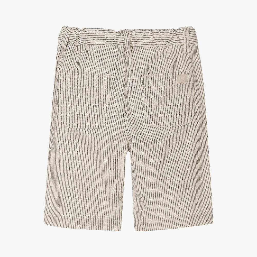 IKKS-Boys Ivory Stripe Cotton Shorts | Childrensalon Outlet