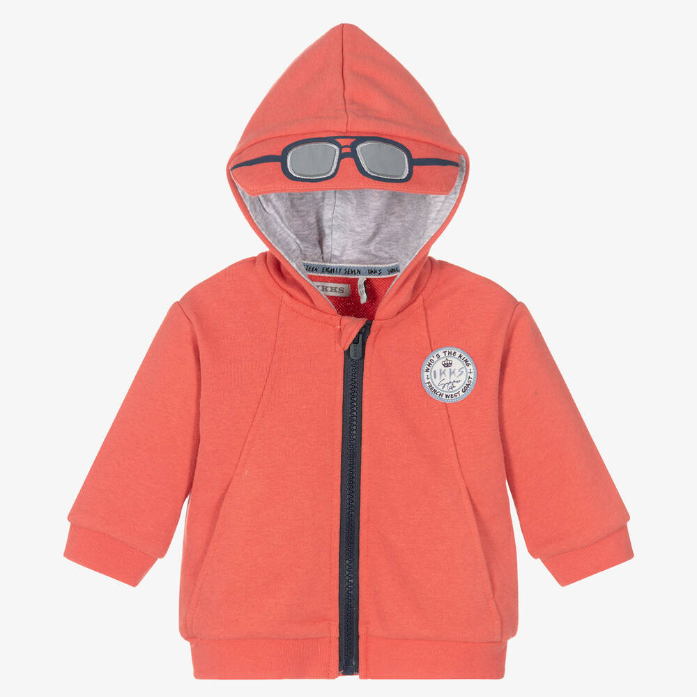 Boys Orange Cotton Zip Up Hoodie