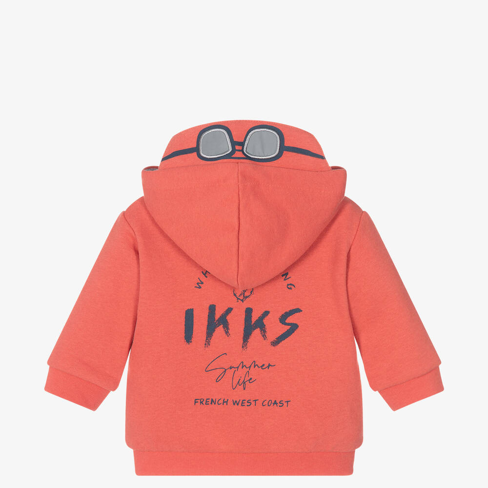 آي كيه كيه إس-Boys Orange Cotton Zip-Up Hoodie | Childrensalon Outlet