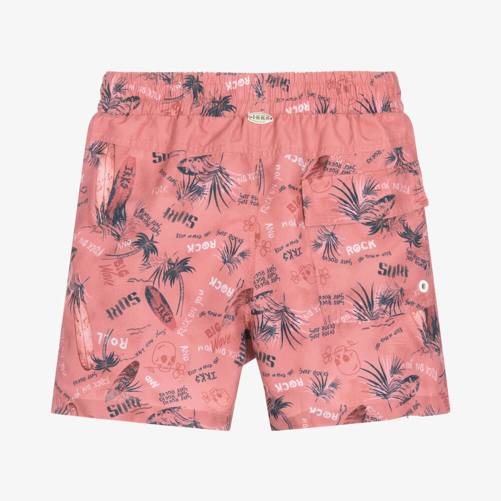 IKKS Boys Pink Surf Print Swim Shorts