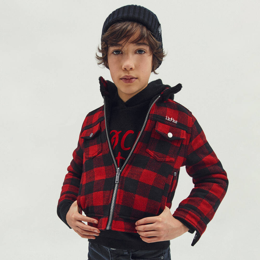IKKS-Boys Red Check Jacket | Childrensalon Outlet