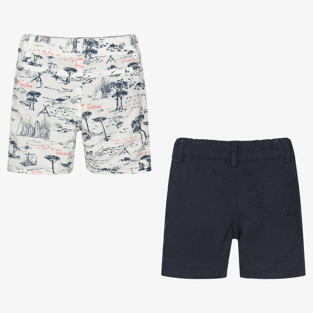IKKS-Boys White & Blue Reversible Shorts | Childrensalon Outlet