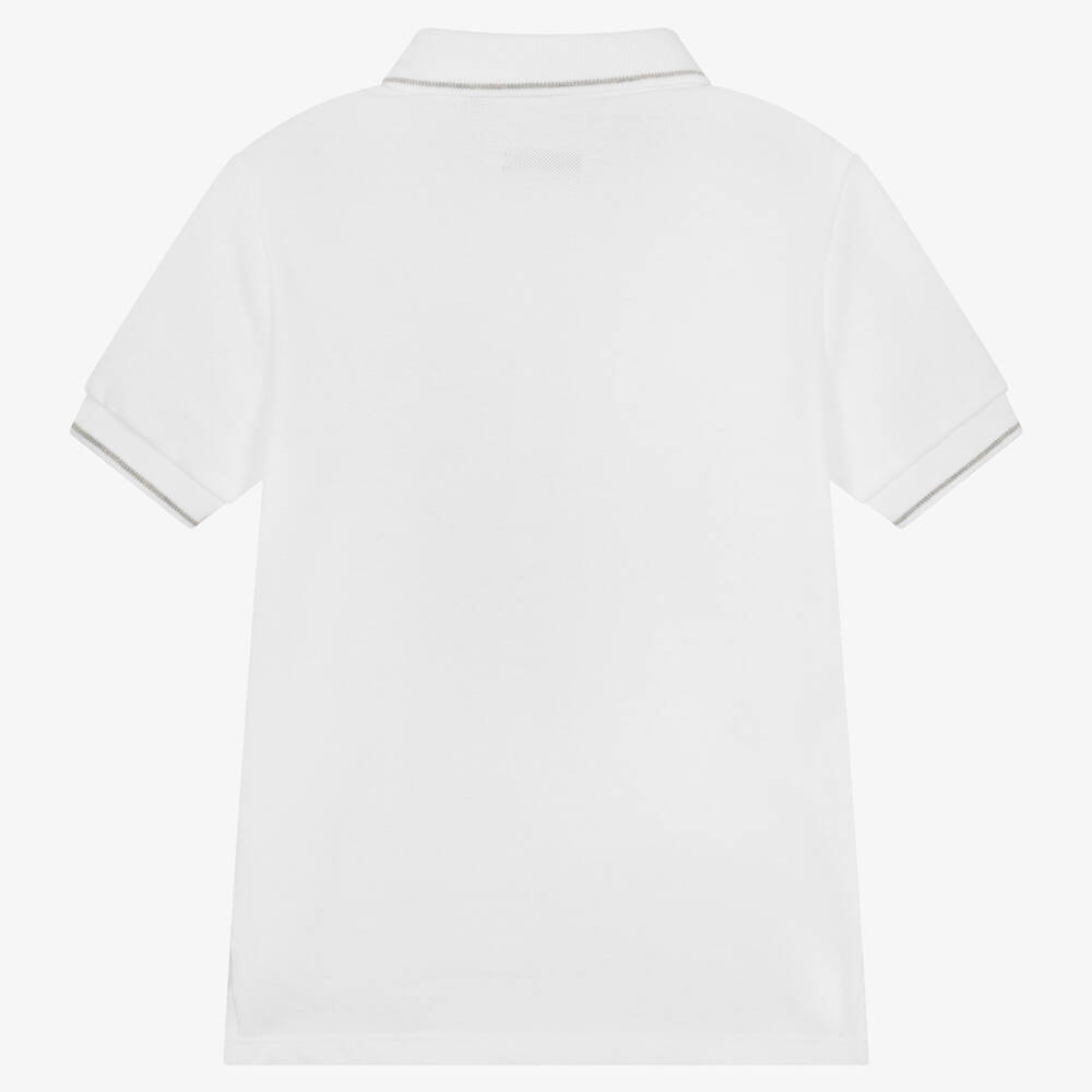 IKKS-Boys White Cotton Polo Shirt | Childrensalon Outlet