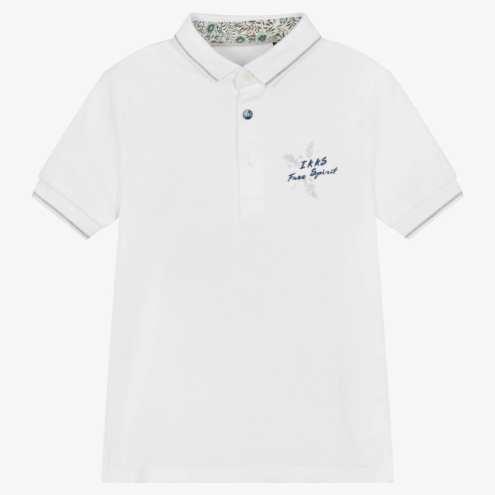 IKKS - Boys White Cotton Polo Shirt | Childrensalon
