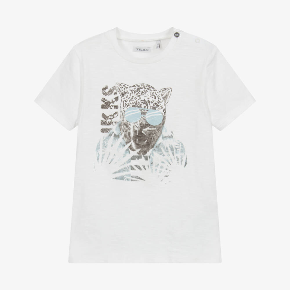 IKKS-Boys White Cotton T-Shirt | Childrensalon Outlet