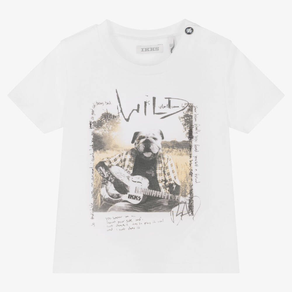 IKKS - Boys White Dog Cotton T-Shirt | Childrensalon