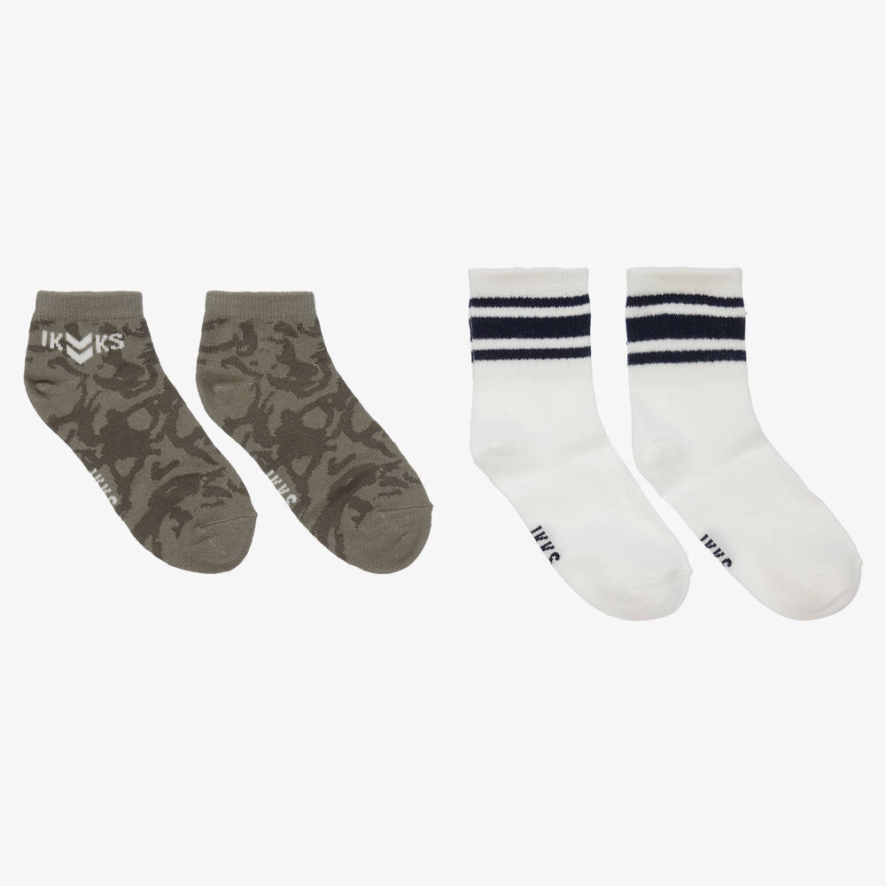 IKKS - Boys White & Green Cotton Socks (2 Pack) | Childrensalon