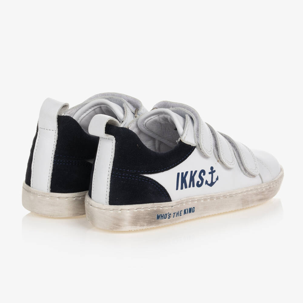 آي كيه كيه إس-Boys White Leather Velcro Trainers | Childrensalon Outlet