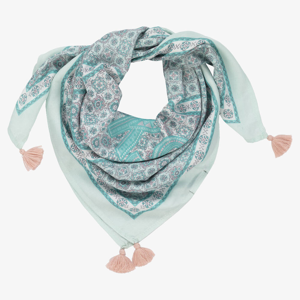 IKKS-Girls Aqua Green Patterned Scarf (65cm) | Childrensalon Outlet