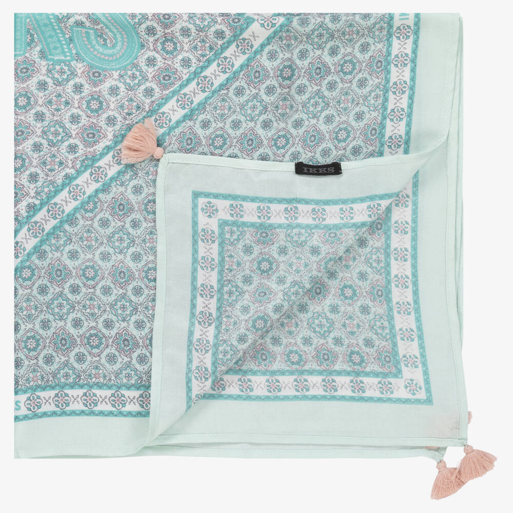 IKKS-Girls Aqua Green Patterned Scarf (65cm) | Childrensalon Outlet