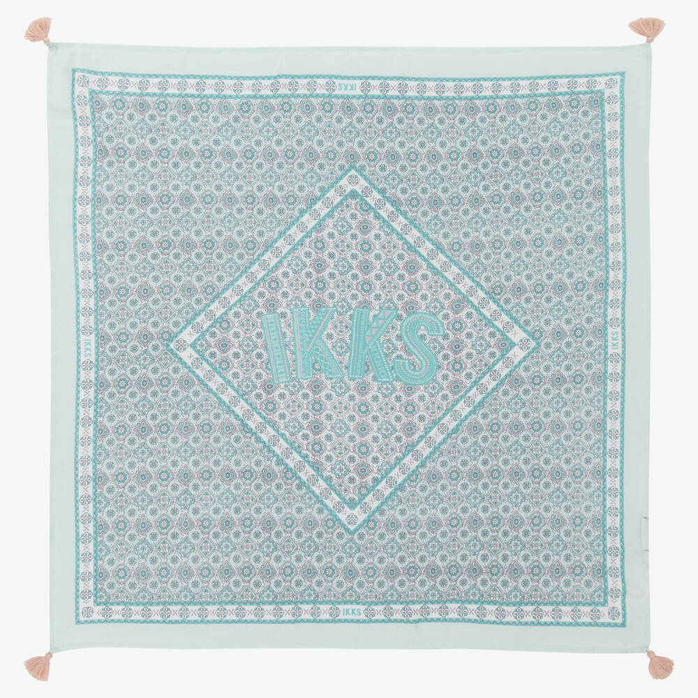 IKKS-Girls Aqua Green Patterned Scarf (65cm) | Childrensalon Outlet